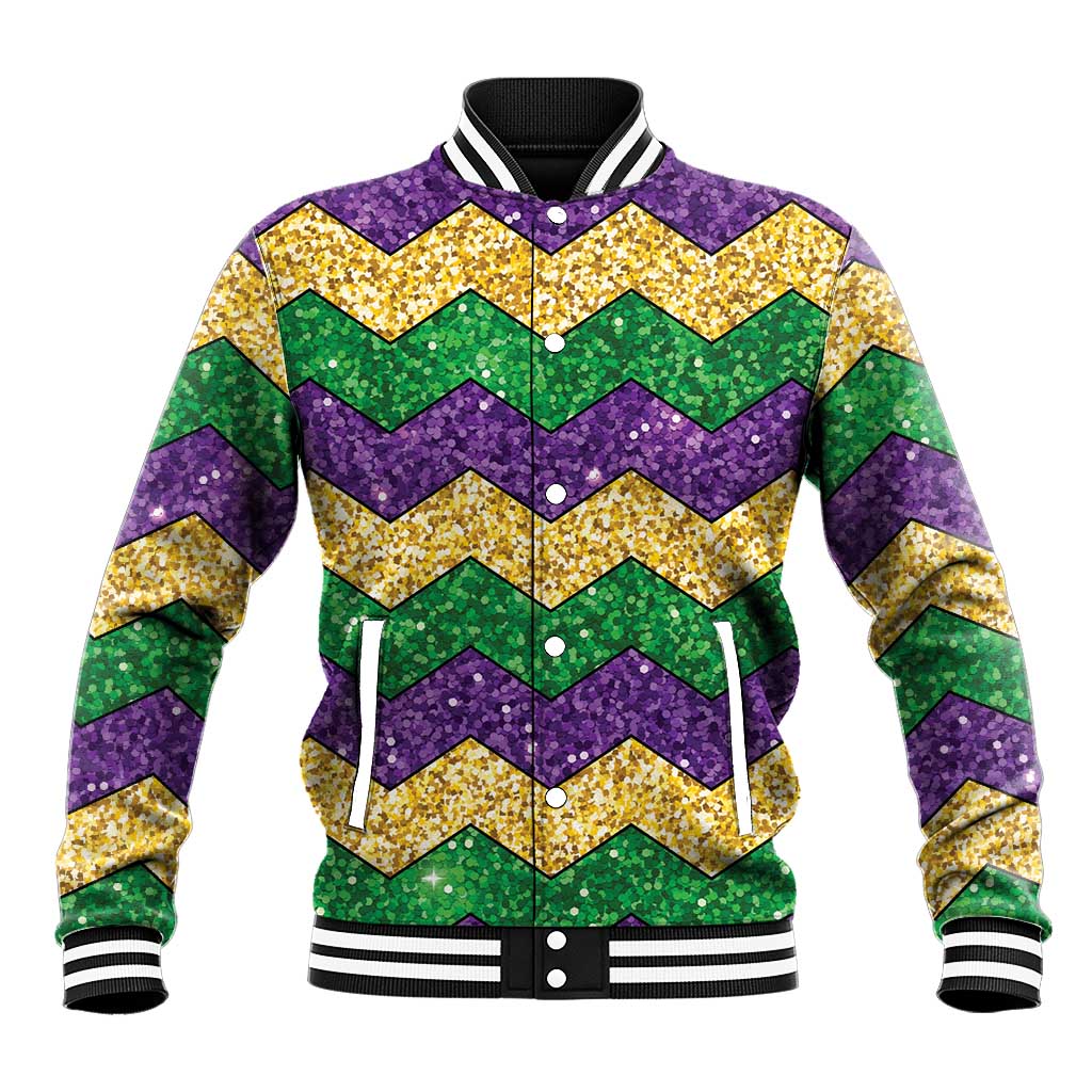 Mardi Gras Zigzag Sparkle Style Baseball Jacket