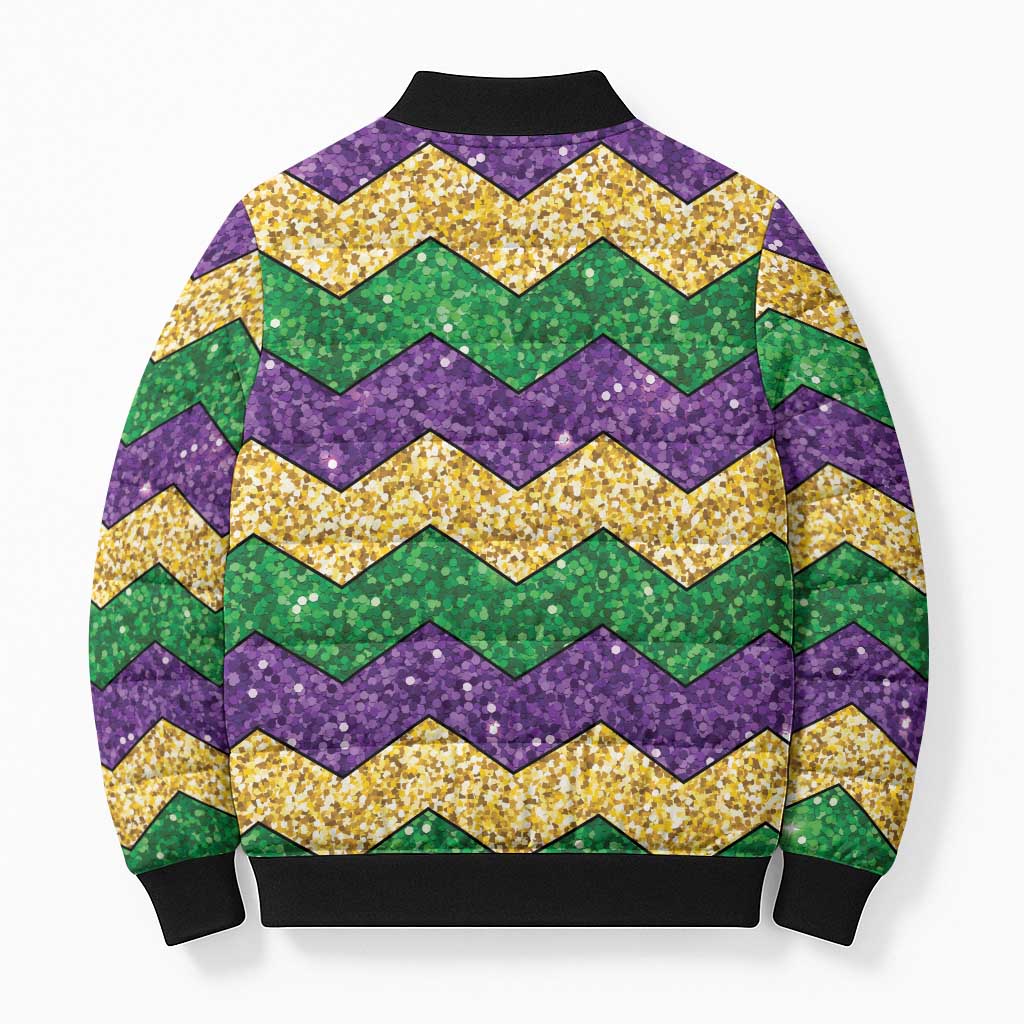 Mardi Gras Zigzag Sparkle Style Bomber Puffer Jacket