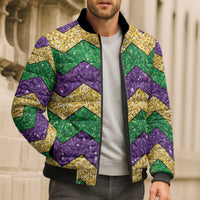 Mardi Gras Zigzag Sparkle Style Bomber Puffer Jacket