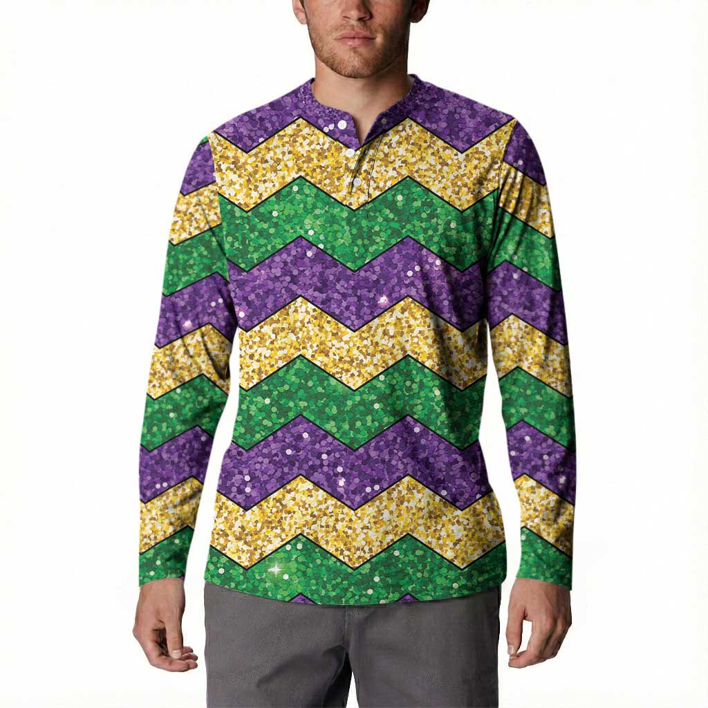 Mardi Gras Zigzag Sparkle Style Button Sweatshirt