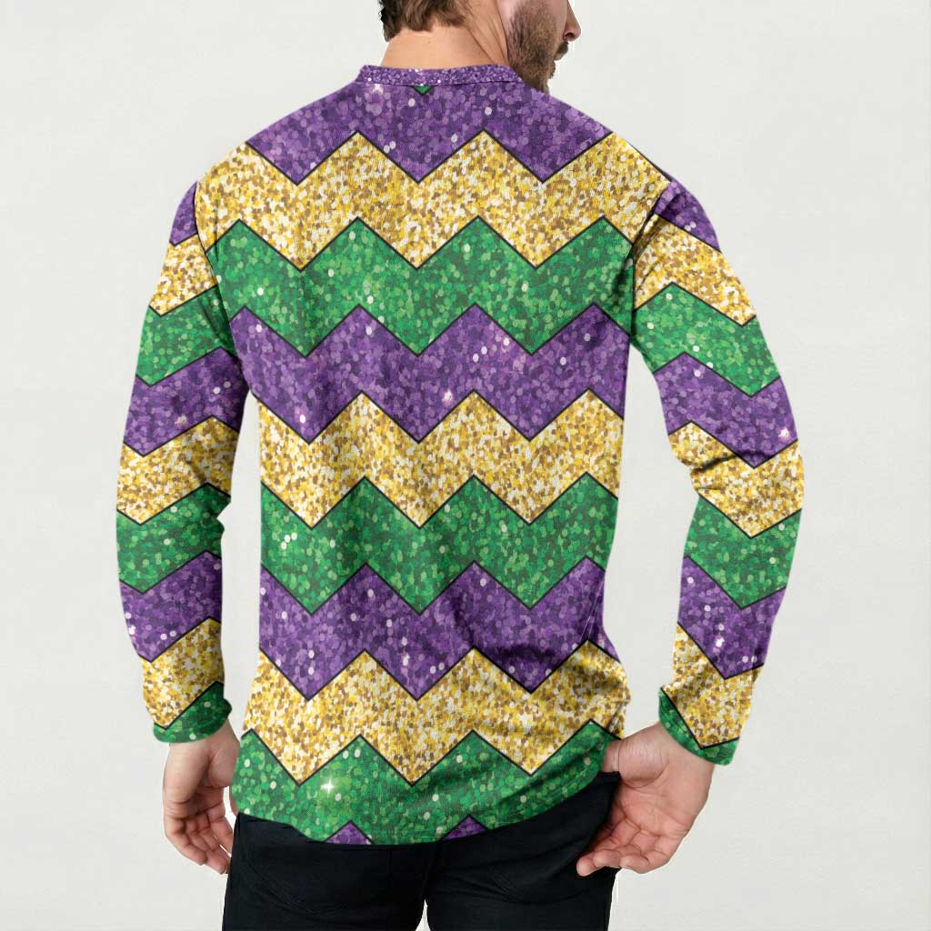 Mardi Gras Zigzag Sparkle Style Button Sweatshirt