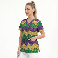 Mardi Gras Zigzag Sparkle Style Scrub Top