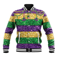 Mardi Gras Stripes Baseball Jacket Carnival Beads & Masks
