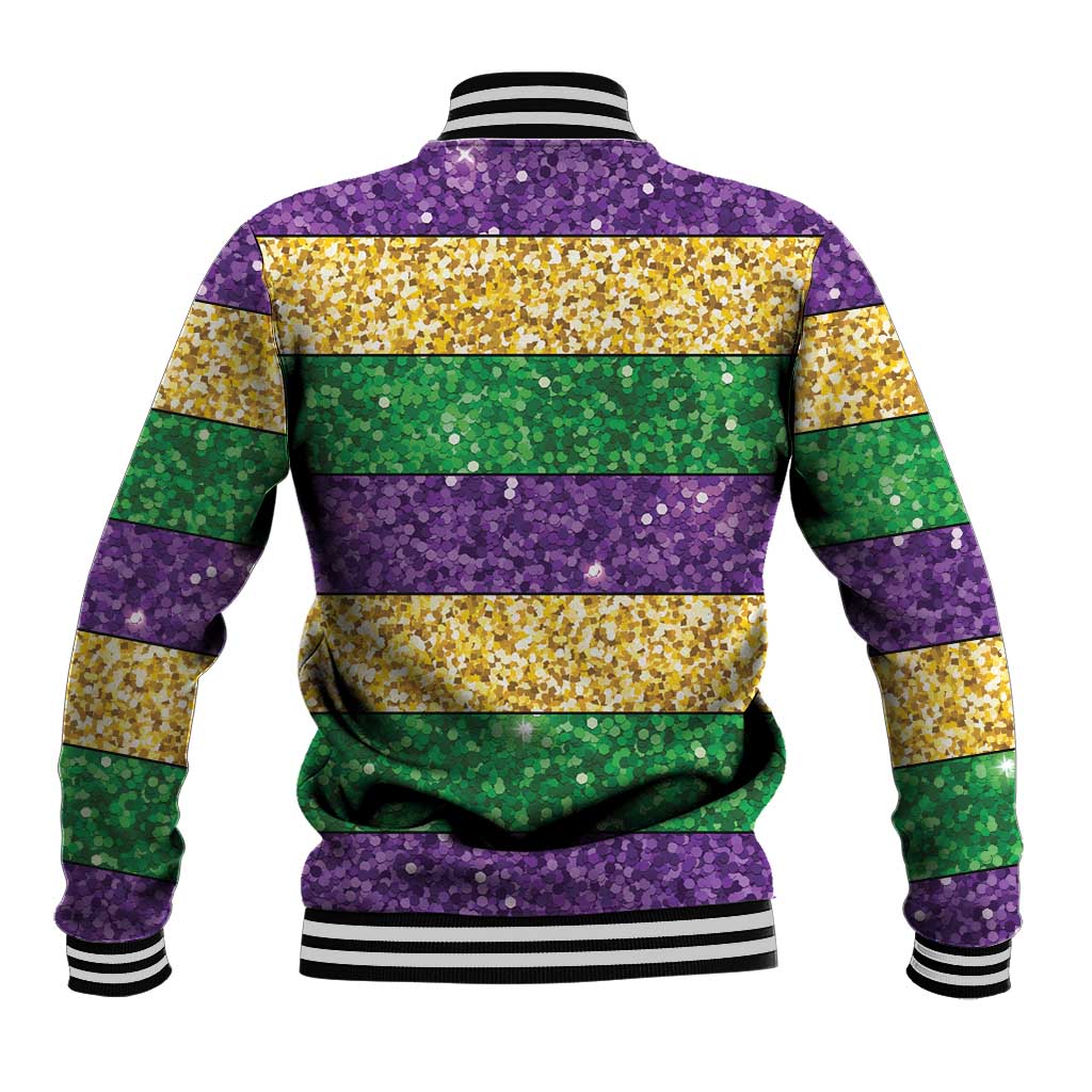 Mardi Gras Stripes Baseball Jacket Carnival Beads & Masks