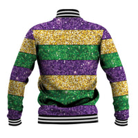 Mardi Gras Stripes Baseball Jacket Carnival Beads & Masks