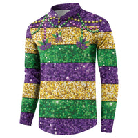 Mardi Gras Stripes Button Sweatshirt Carnival Beads & Masks