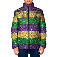 Mardi Gras Stripes Padded Jacket Carnival Beads & Masks