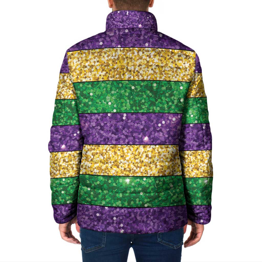 Mardi Gras Stripes Padded Jacket Carnival Beads & Masks