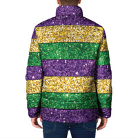 Mardi Gras Stripes Padded Jacket Carnival Beads & Masks