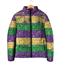 Mardi Gras Stripes Padded Jacket Carnival Beads & Masks
