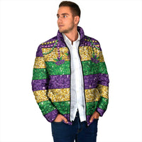 Mardi Gras Stripes Padded Jacket Carnival Beads & Masks