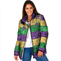 Mardi Gras Stripes Padded Jacket Carnival Beads & Masks