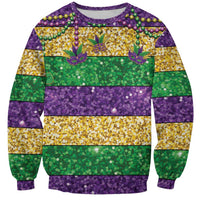 Mardi Gras Stripes Sweatshirt Carnival Beads & Masks