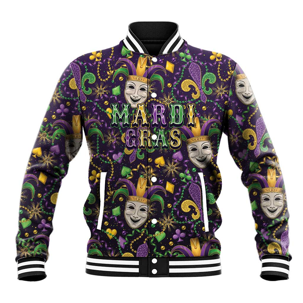 Mardi Gras Carnival Night Baseball Jacket Jester Mask Fantasy