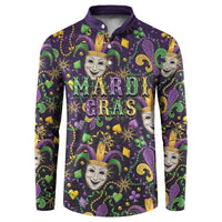 Mardi Gras Carnival Night Button Sweatshirt Jester Mask Fantasy