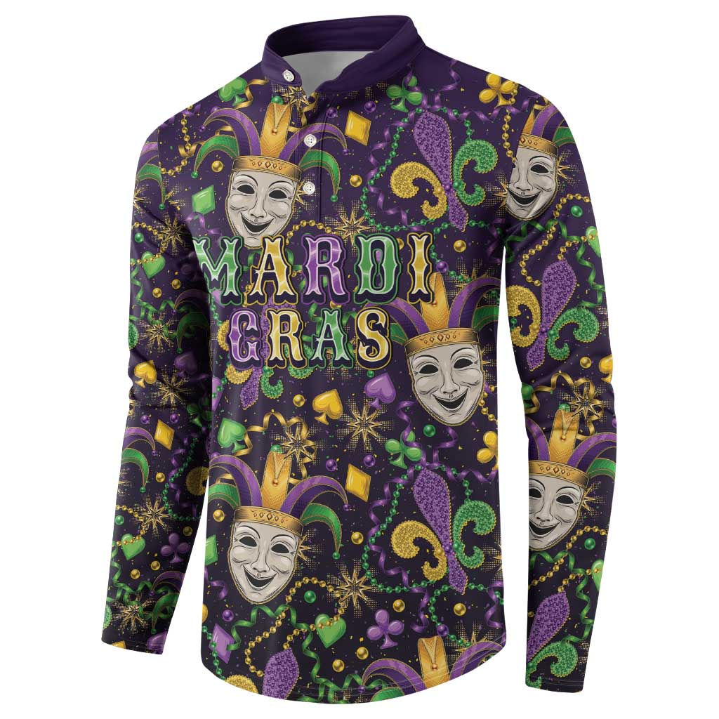 Mardi Gras Carnival Night Button Sweatshirt Jester Mask Fantasy