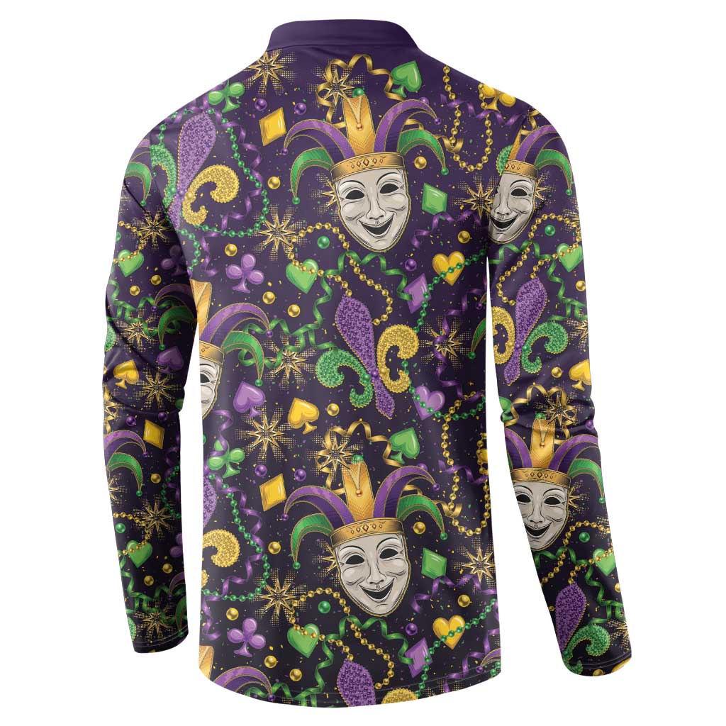 Mardi Gras Carnival Night Button Sweatshirt Jester Mask Fantasy