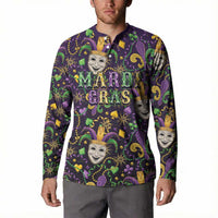 Mardi Gras Carnival Night Button Sweatshirt Jester Mask Fantasy