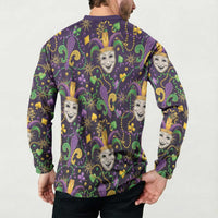 Mardi Gras Carnival Night Button Sweatshirt Jester Mask Fantasy