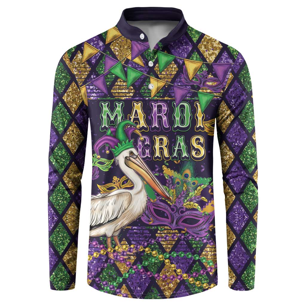 Mardi Gras Pelican Button Sweatshirt Let the Good Times Roll