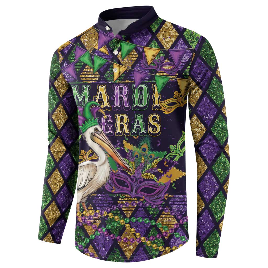 Mardi Gras Pelican Button Sweatshirt Let the Good Times Roll
