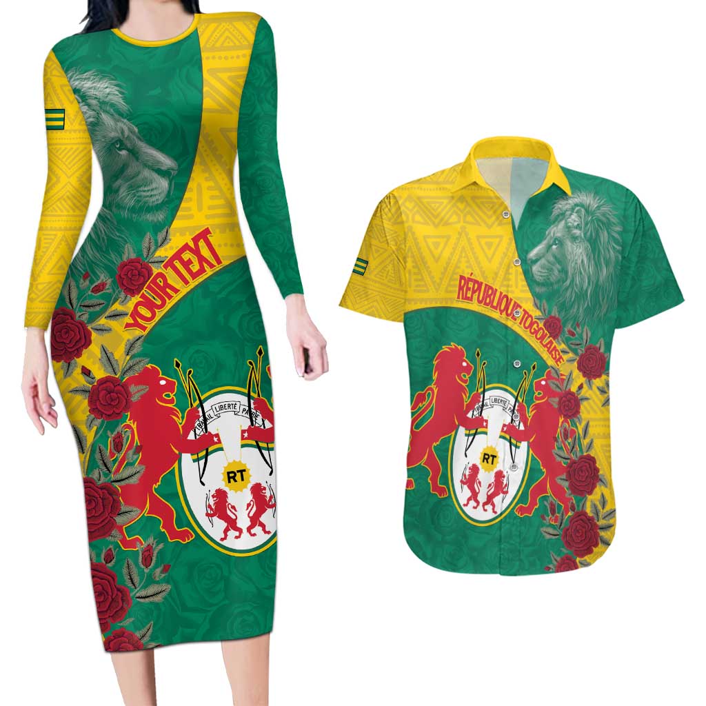 Personalised Republique Togolaise Couples Matching Long Sleeve Bodycon Dress and Hawaiian Shirt Lion Coat Of Arms