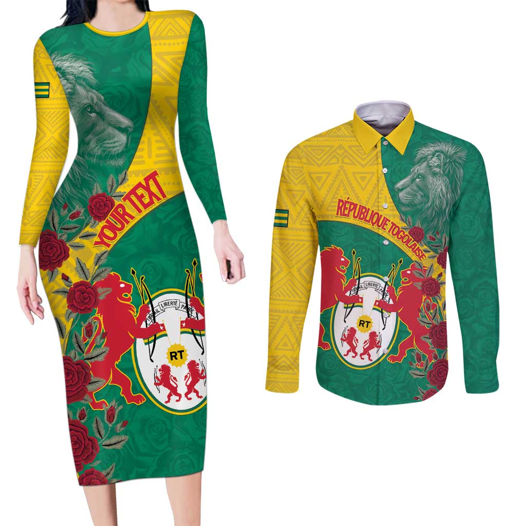 Personalised Republique Togolaise Couples Matching Long Sleeve Bodycon Dress and Long Sleeve Button Shirt Lion Coat Of Arms