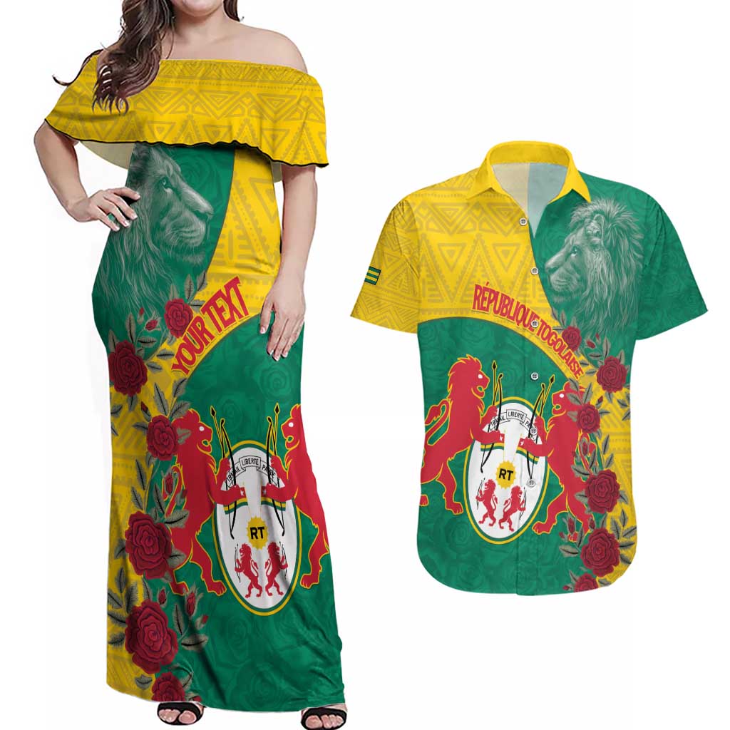 Personalised Republique Togolaise Couples Matching Off Shoulder Maxi Dress and Hawaiian Shirt Lion Coat Of Arms