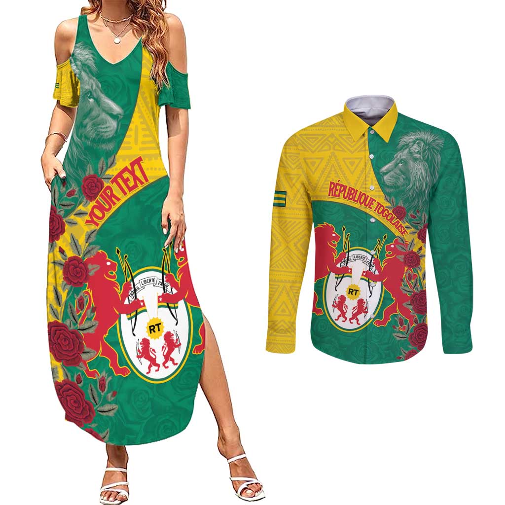 Personalised Republique Togolaise Couples Matching Summer Maxi Dress and Long Sleeve Button Shirt Lion Coat Of Arms