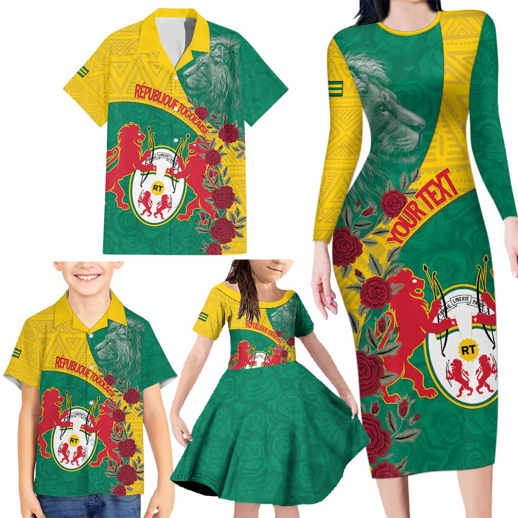 Personalised Republique Togolaise Family Matching Long Sleeve Bodycon Dress and Hawaiian Shirt Lion Coat Of Arms