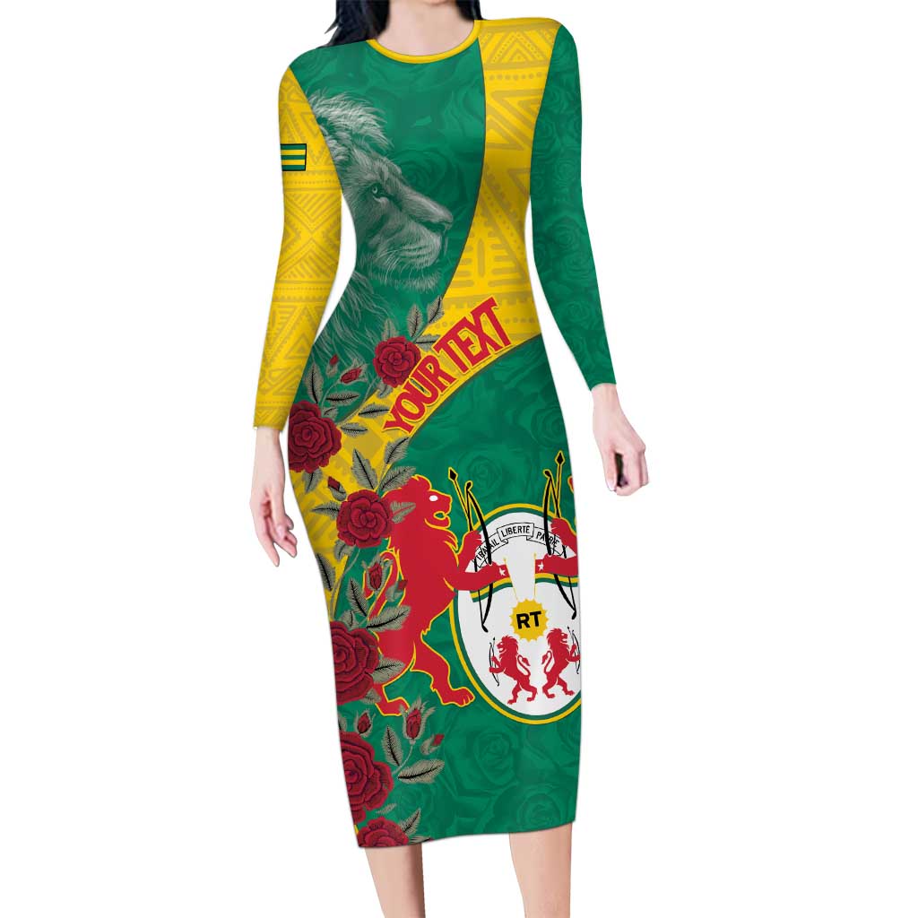 Personalised Republique Togolaise Long Sleeve Bodycon Dress Lion Coat Of Arms