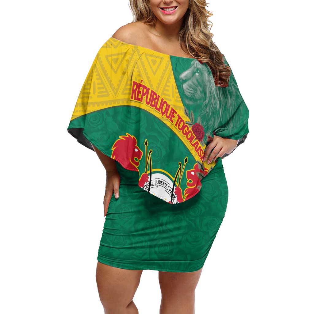 Personalised Republique Togolaise Off Shoulder Short Dress Lion Coat Of Arms