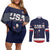 Custom USA Ice Hockey Couples Matching Off Shoulder Short Dress and Long Sleeve Button Shirt Go Champions