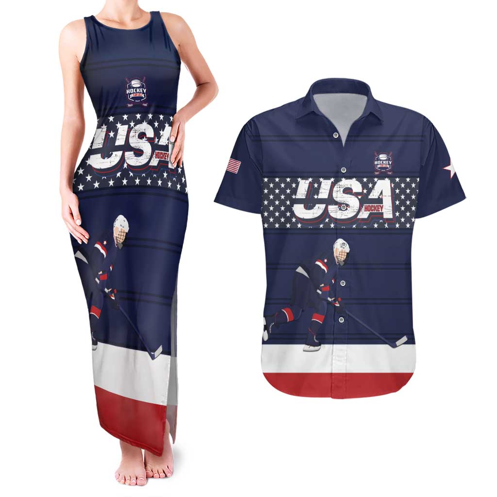 Custom USA Ice Hockey Couples Matching Tank Maxi Dress and Hawaiian Shirt Go Champions