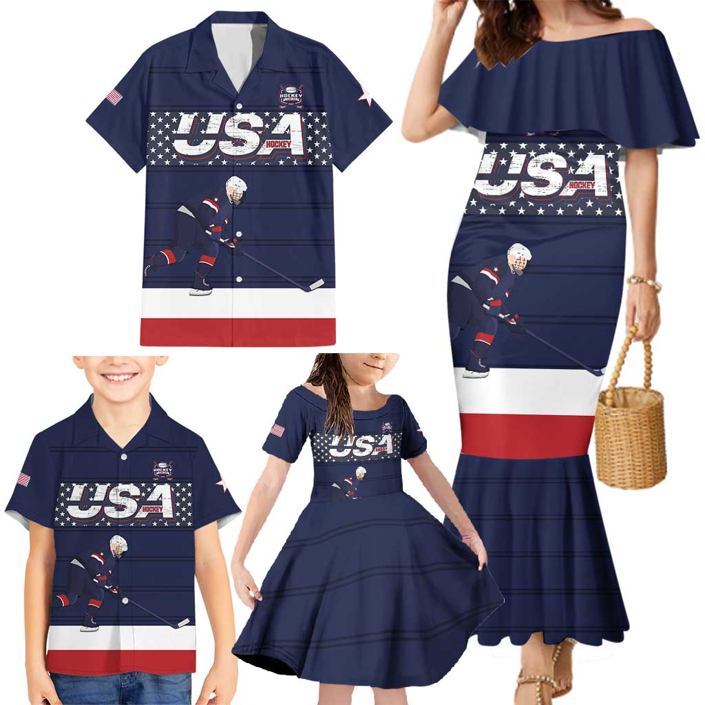 Custom USA Ice Hockey Family Matching Mermaid Dress and Hawaiian Shirt Go Champions