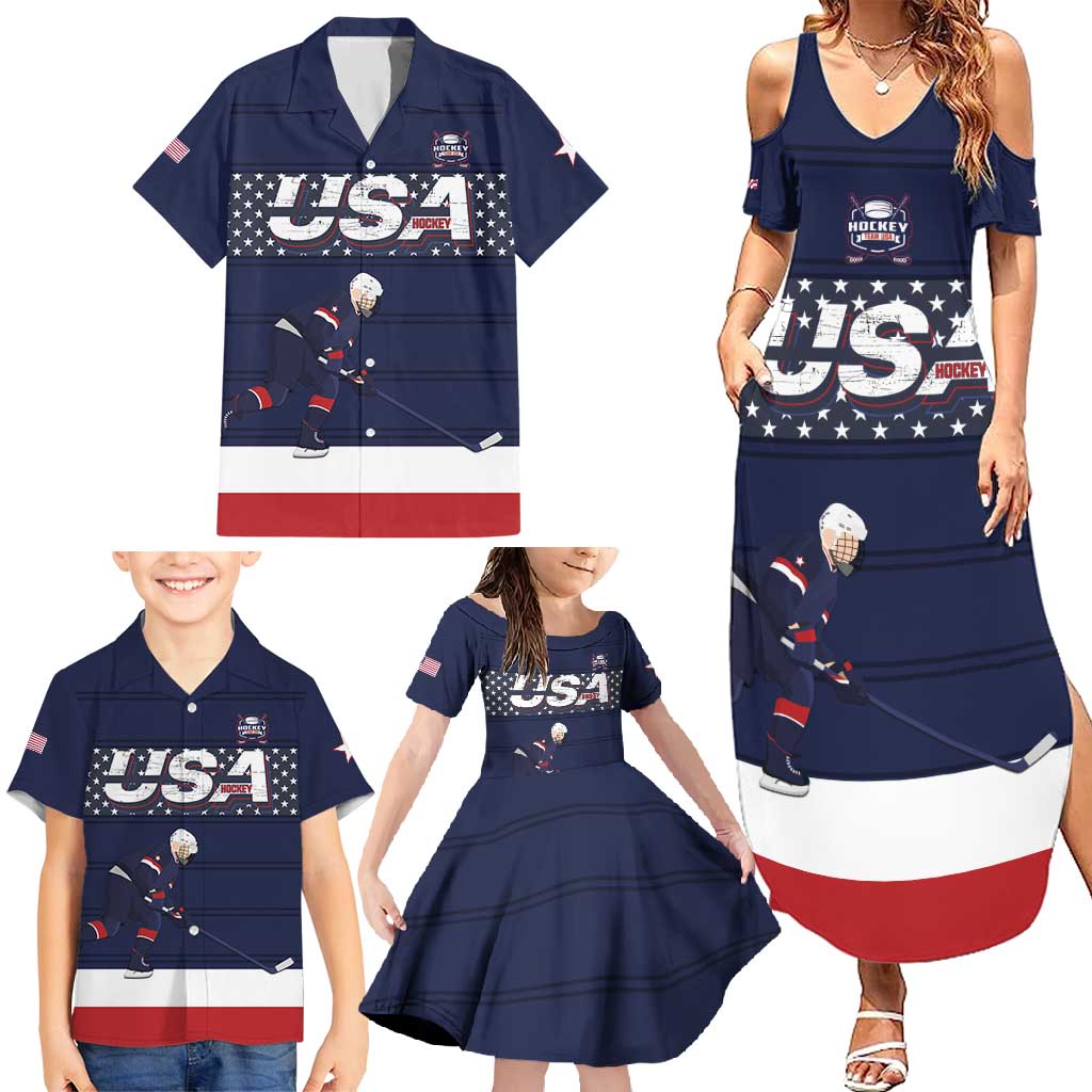 Custom USA Ice Hockey Family Matching Summer Maxi Dress and Hawaiian Shirt Go Champions