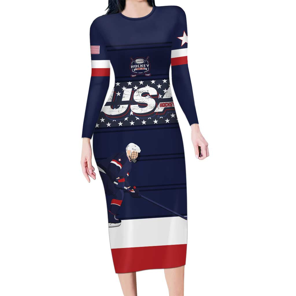 Custom USA Ice Hockey Long Sleeve Bodycon Dress Go Champions