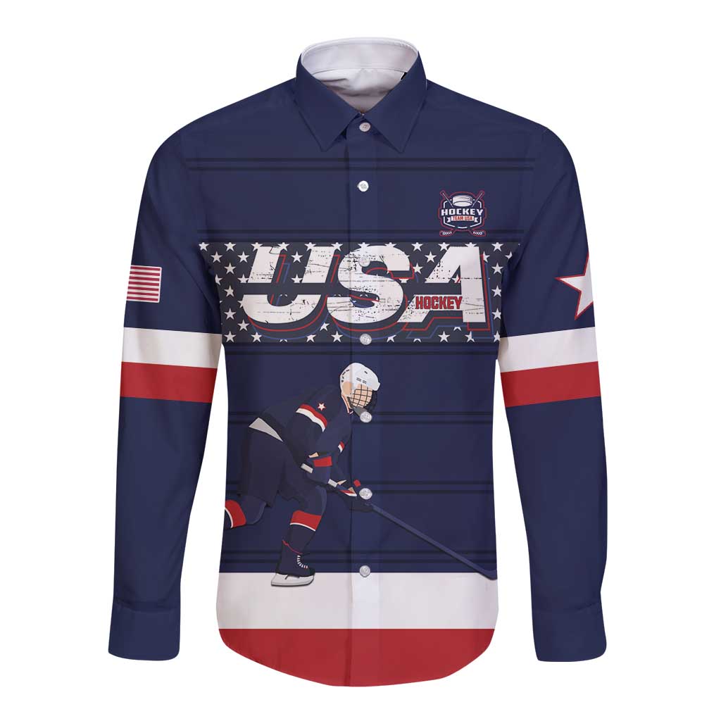 Custom USA Ice Hockey Long Sleeve Button Shirt Go Champions