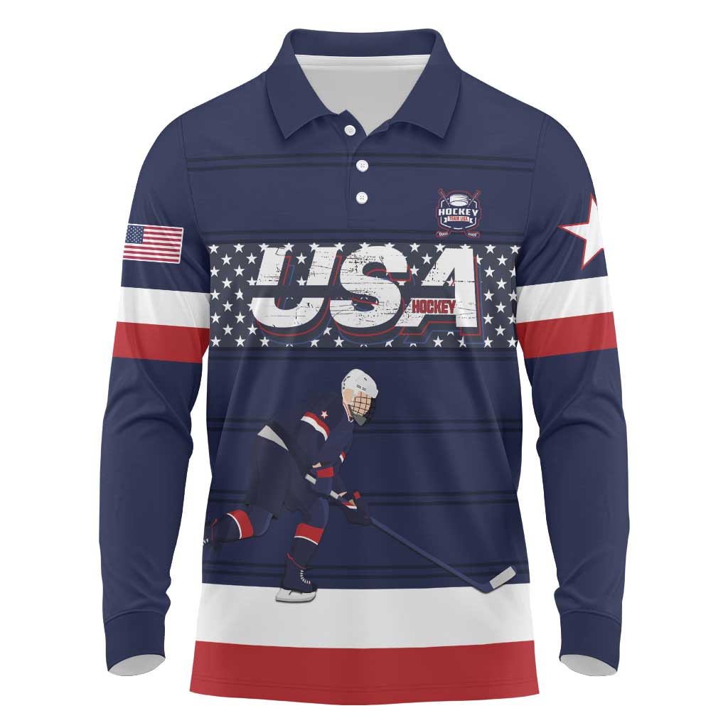 Custom USA Ice Hockey Long Sleeve Polo Shirt Go Champions