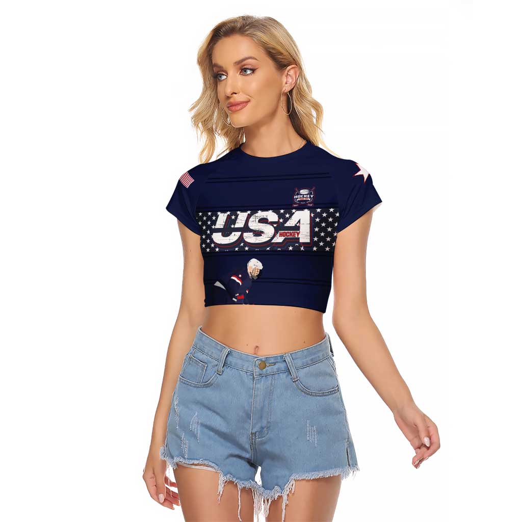 Custom USA Ice Hockey Raglan Cropped T Shirt Go Champions