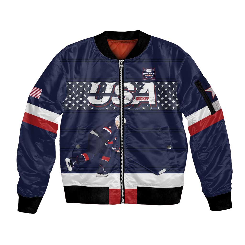 Custom USA Ice Hockey Sleeve Zip Bomber Jacket Go Champions