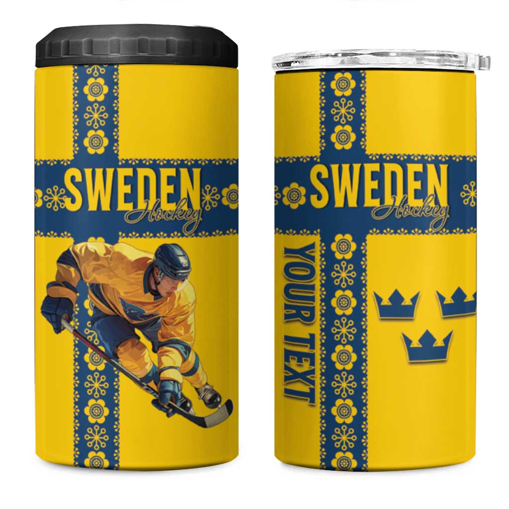 Custom Sweden Ice Hockey 4 in 1 Can Cooler Tumbler Go Tre Kronor