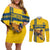 Custom Sweden Ice Hockey Couples Matching Off Shoulder Short Dress and Long Sleeve Button Shirt Go Tre Kronor