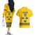 Custom Sweden Ice Hockey Couples Matching Off The Shoulder Long Sleeve Dress and Hawaiian Shirt Go Tre Kronor