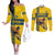 Custom Sweden Ice Hockey Couples Matching Off The Shoulder Long Sleeve Dress and Long Sleeve Button Shirt Go Tre Kronor