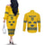 Custom Sweden Ice Hockey Couples Matching Off The Shoulder Long Sleeve Dress and Long Sleeve Button Shirt Go Tre Kronor