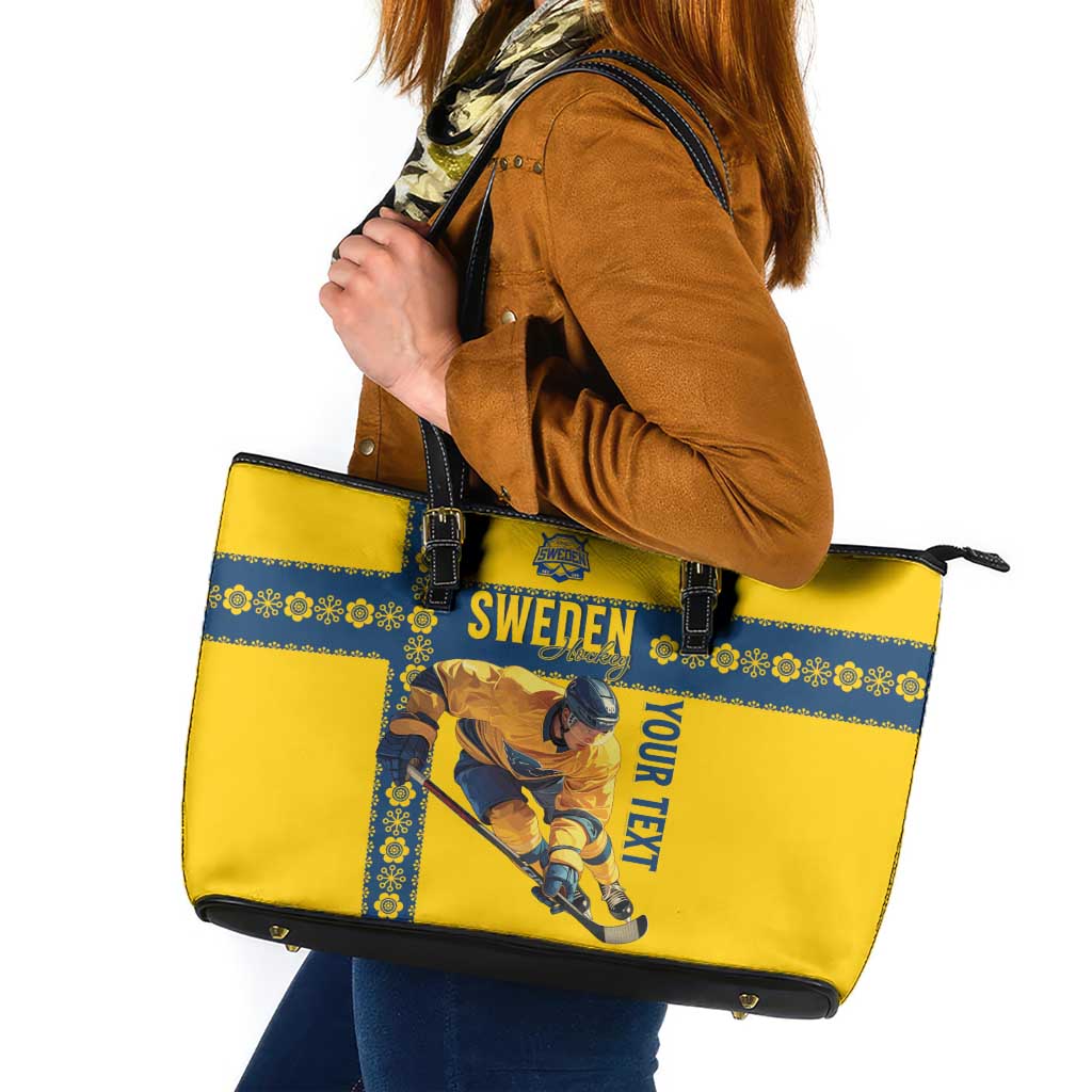 Custom Sweden Ice Hockey Leather Tote Bag Go Tre Kronor