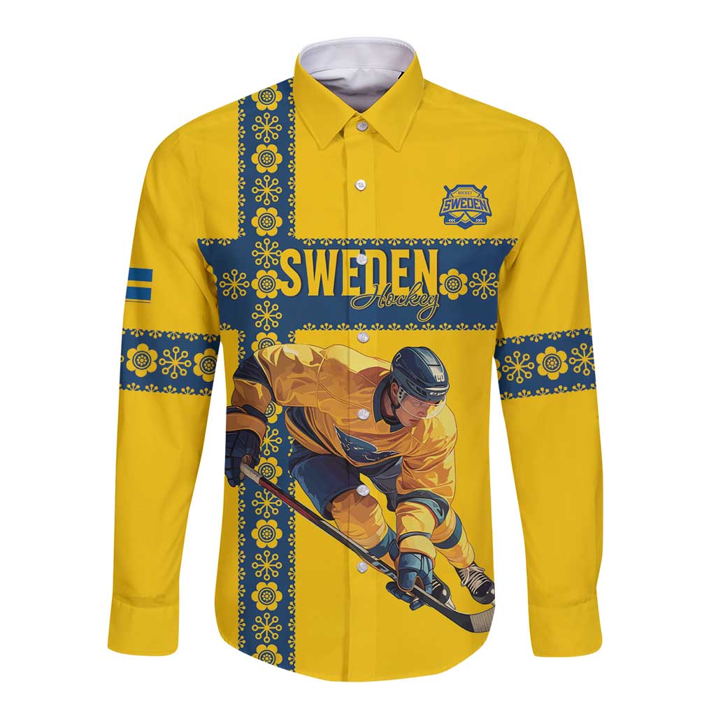 Custom Sweden Ice Hockey Long Sleeve Button Shirt Go Tre Kronor