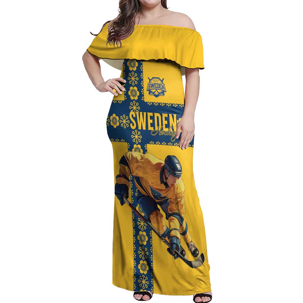 Custom Sweden Ice Hockey Off Shoulder Maxi Dress Go Tre Kronor