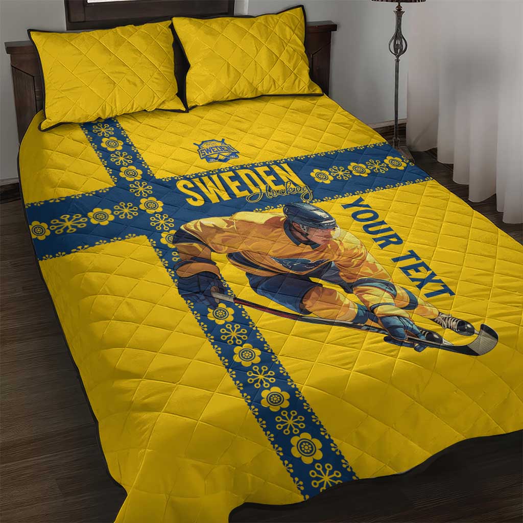 Custom Sweden Ice Hockey Quilt Bed Set Go Tre Kronor